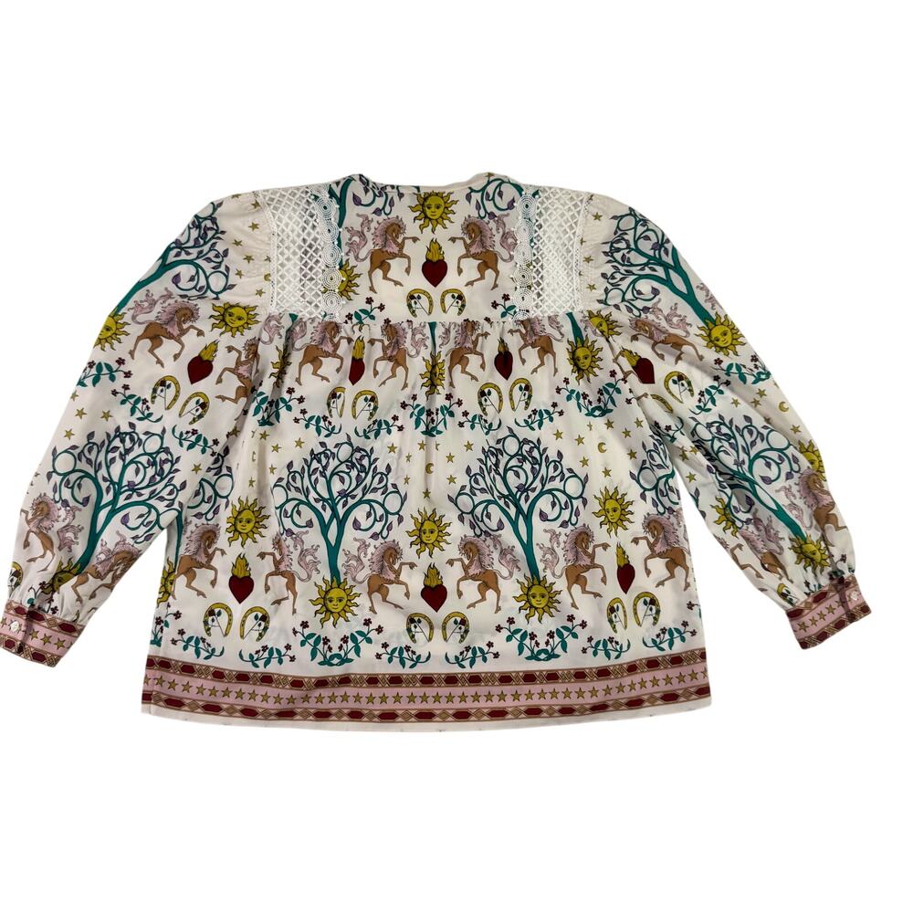 Sandro Paris Azucar Chiffon Blouse Tarot Print Lace Ivory Sz 1 Small Celestial - Picture 4 of 16